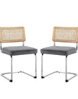 Set of Two Gray and Silver Upholstered Velvet Dining Side Chairs