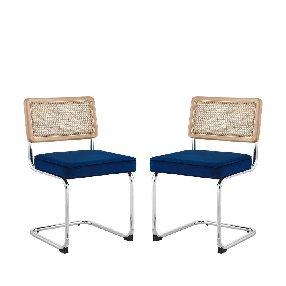 Set of Two Gray and Silver Upholstered Velvet Dining Side Chairs