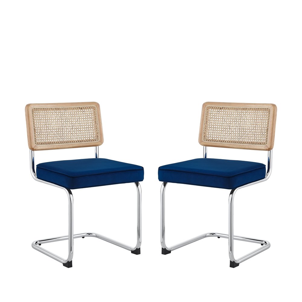 Set of Two Gray and Silver Upholstered Velvet Dining Side Chairs