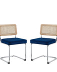Set of Two Gray and Silver Upholstered Velvet Dining Side Chairs