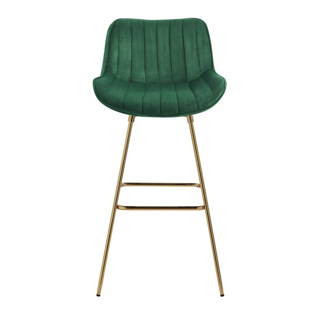Set of Two 29" Blue And Gold Velvet And Metal Low Back Bar Height Swivel Bar Chairs