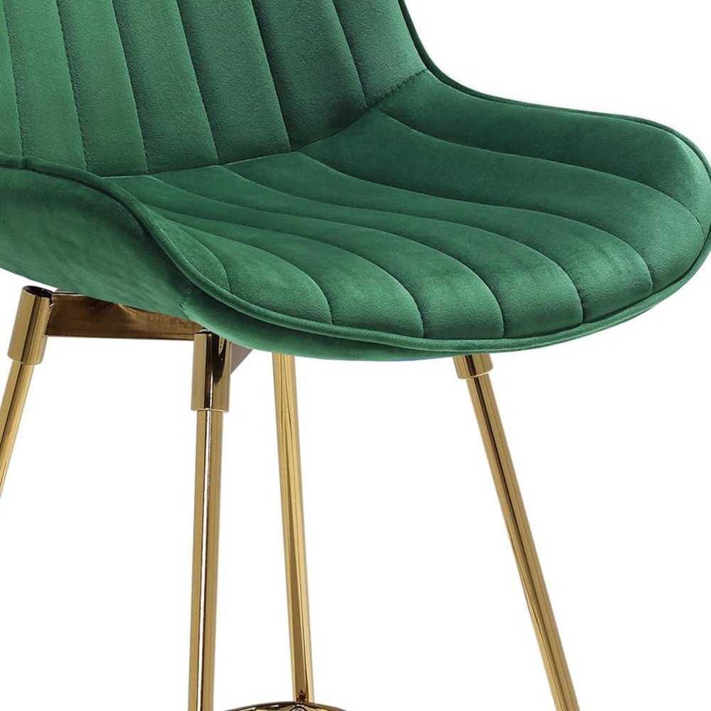Set of Two 29" Blue And Gold Velvet And Metal Low Back Bar Height Swivel Bar Chairs