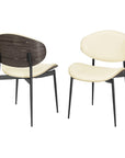 Set of Two Off White and Black Upholstered Faux Leather Curved Back Dining Side Chairs