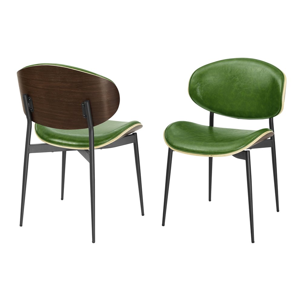 Set of Two Off White and Black Upholstered Faux Leather Curved Back Dining Side Chairs