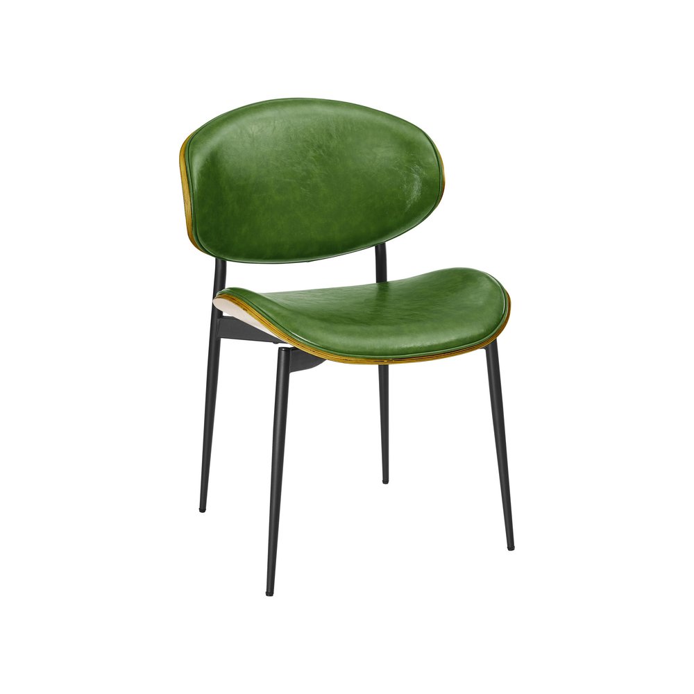 Set of Two Off White and Black Upholstered Faux Leather Curved Back Dining Side Chairs