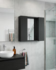 24" Black Wood Wall Mounted Double Door Medicine Cabinet
