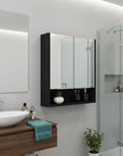 24" Black Wood Wall Mounted Double Door Medicine Cabinet