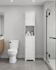 14" White Wood Double Door Linen Cabinet