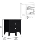 24" Black Wood Two Drawer Nightstand