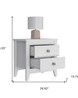 24" White Two Drawer Faux Wood Nightstand