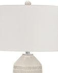 33" Ivory Ceramic Geometric Table Lamp With Cream Drum Shade