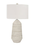 33" Ivory Ceramic Geometric Table Lamp With Cream Drum Shade