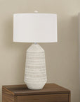 33" Ivory Ceramic Geometric Table Lamp With Cream Drum Shade