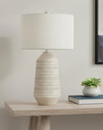 33" Ivory Ceramic Geometric Table Lamp With Cream Drum Shade