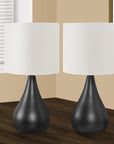 Set of Two 18" Black Metal Round Table Lamps With Ivory Drum Shade