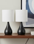 Set of Two 18" Black Metal Round Table Lamps With Ivory Drum Shade