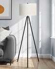 63" Black LED Light Changing Floor Lamp With Cream Fabric Drum Shade
