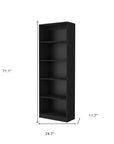 71" Black Wood Five Tier Bookcase