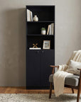 71" Black Five Tier Bookcase with Two doors