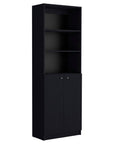 71" Black Five Tier Bookcase with Two doors