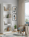 71" White Wood Four Tier Bookcase
