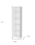 71" White Wood Five Tier Bookcase