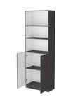 71" Gray And White Wood Three Tier Bookcase with Two Doors
