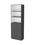71" Gray And White Wood Three Tier Bookcase with Two Doors
