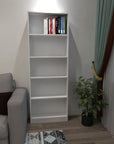 71" White Wood Five Tier Bookcase