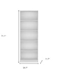 71" White Wood Five Tier Bookcase