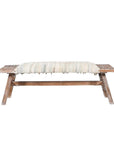 50" White and Brown Cotton Upholstered Striped Bench