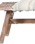50" White and Brown Cotton Upholstered Striped Bench