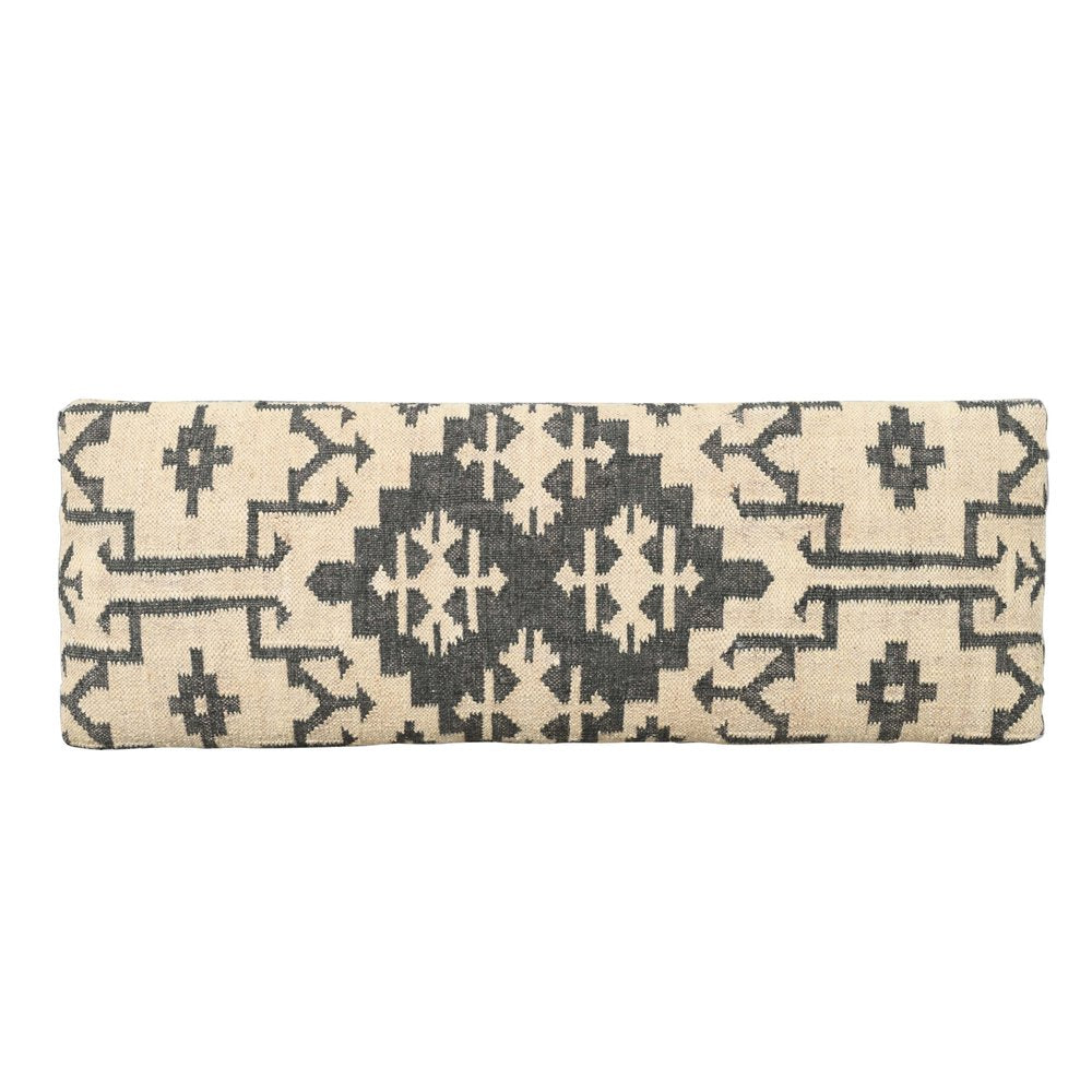 48" Cream and Black Cotton Blend Upholstered Southwest Bench