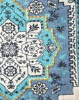 45" X 26" Blue Aqua And Ivory Flower Floral Cotton Macrame Hanging Tapestry