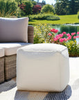 18" Beige Polyester Cube Outdoor Pouf Ottoman
