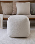 18" Beige Polyester Cube Outdoor Pouf Ottoman