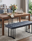 47" Dark Gray and Black Faux Leather Upholstered Dining Bench
