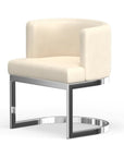 White And Silver Faux Leather And Metal Wing Back Dining Arm Chair