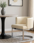 White And Silver Faux Leather And Metal Wing Back Dining Arm Chair