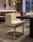 White And Silver Faux Leather And Metal Wing Back Dining Arm Chair