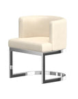 White And Silver Faux Leather And Metal Wing Back Dining Arm Chair