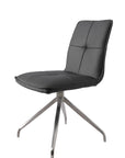 Set of Two Gray And Silver Tufted Faux Leather And Stainless Steel Swivel Dining Side Chairs