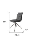 Set of Two Gray And Silver Tufted Faux Leather And Stainless Steel Swivel Dining Side Chairs