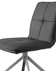 Set of Two Gray And Silver Tufted Faux Leather And Stainless Steel Swivel Dining Side Chairs