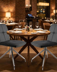 Set of Two Gray And Silver Tufted Faux Leather And Stainless Steel Swivel Dining Side Chairs
