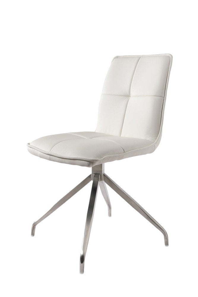 Set of Two Gray And Silver Tufted Faux Leather And Stainless Steel Swivel Dining Side Chairs