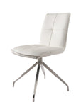 Set of Two Gray And Silver Tufted Faux Leather And Stainless Steel Swivel Dining Side Chairs