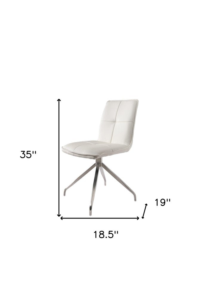 Set of Two Gray And Silver Tufted Faux Leather And Stainless Steel Swivel Dining Side Chairs