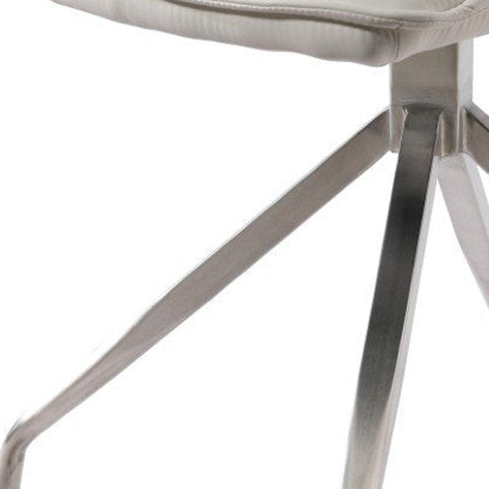 Set of Two Gray And Silver Tufted Faux Leather And Stainless Steel Swivel Dining Side Chairs