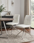 Set of Two Gray And Silver Tufted Faux Leather And Stainless Steel Swivel Dining Side Chairs